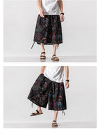 Men's Loose-fitting Chinese Style Elephant Flower Cropped Large Trunks Radish Beach Flower Pants