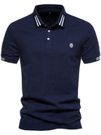 Men's Embroidered Striped Short Sleeve Polo