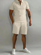 Men's Full Size Collared Neck Short Sleeve Top and Shorts Set Plus Size