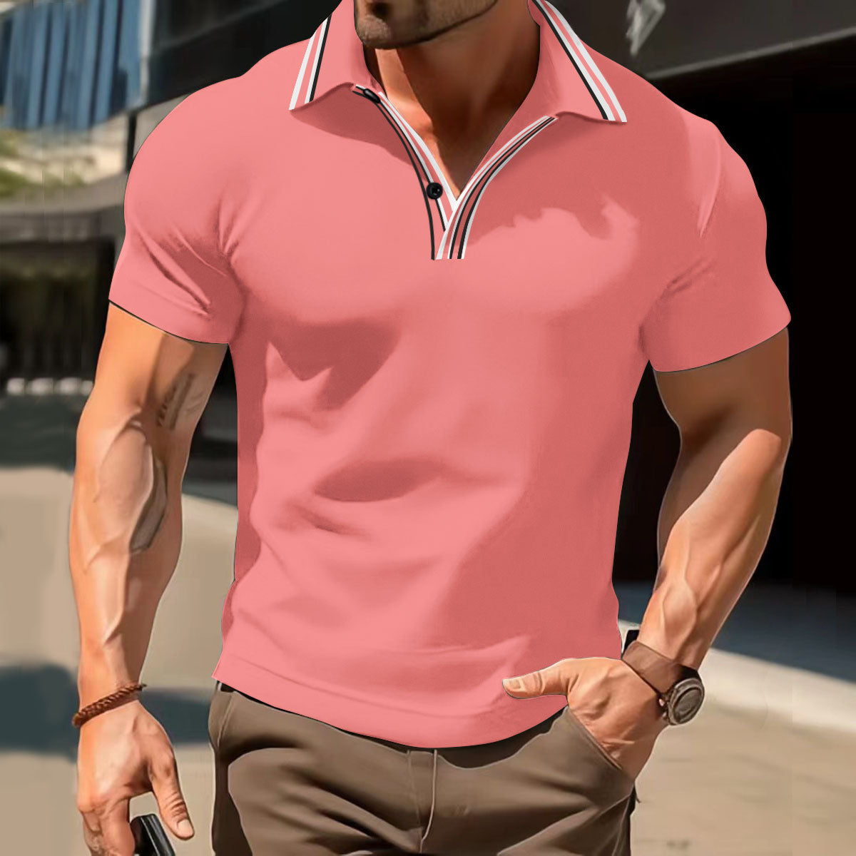 Men's V-Neck Button Business T-Shirt Versatile & Stylish