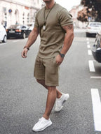 Men's Plus Size Round Neck Short Sleeve Top and Shorts Set