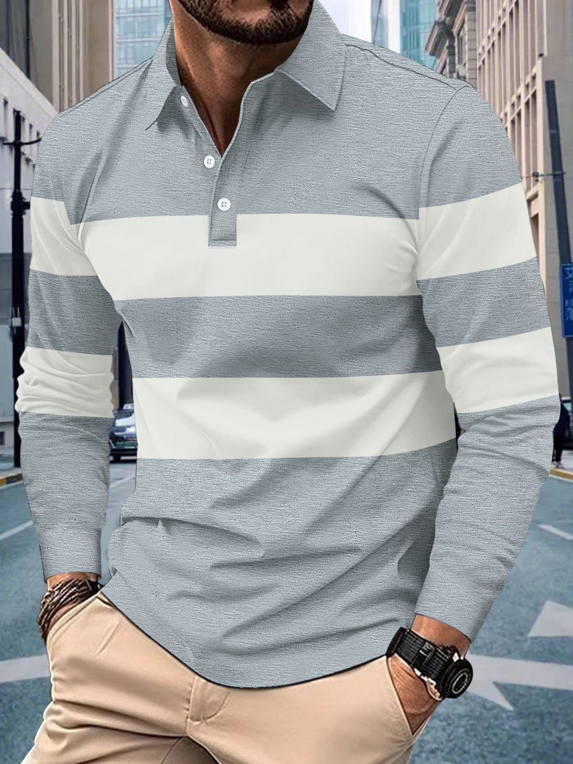 Men's Full Size Collared Contrast Striped Polo Plus Size