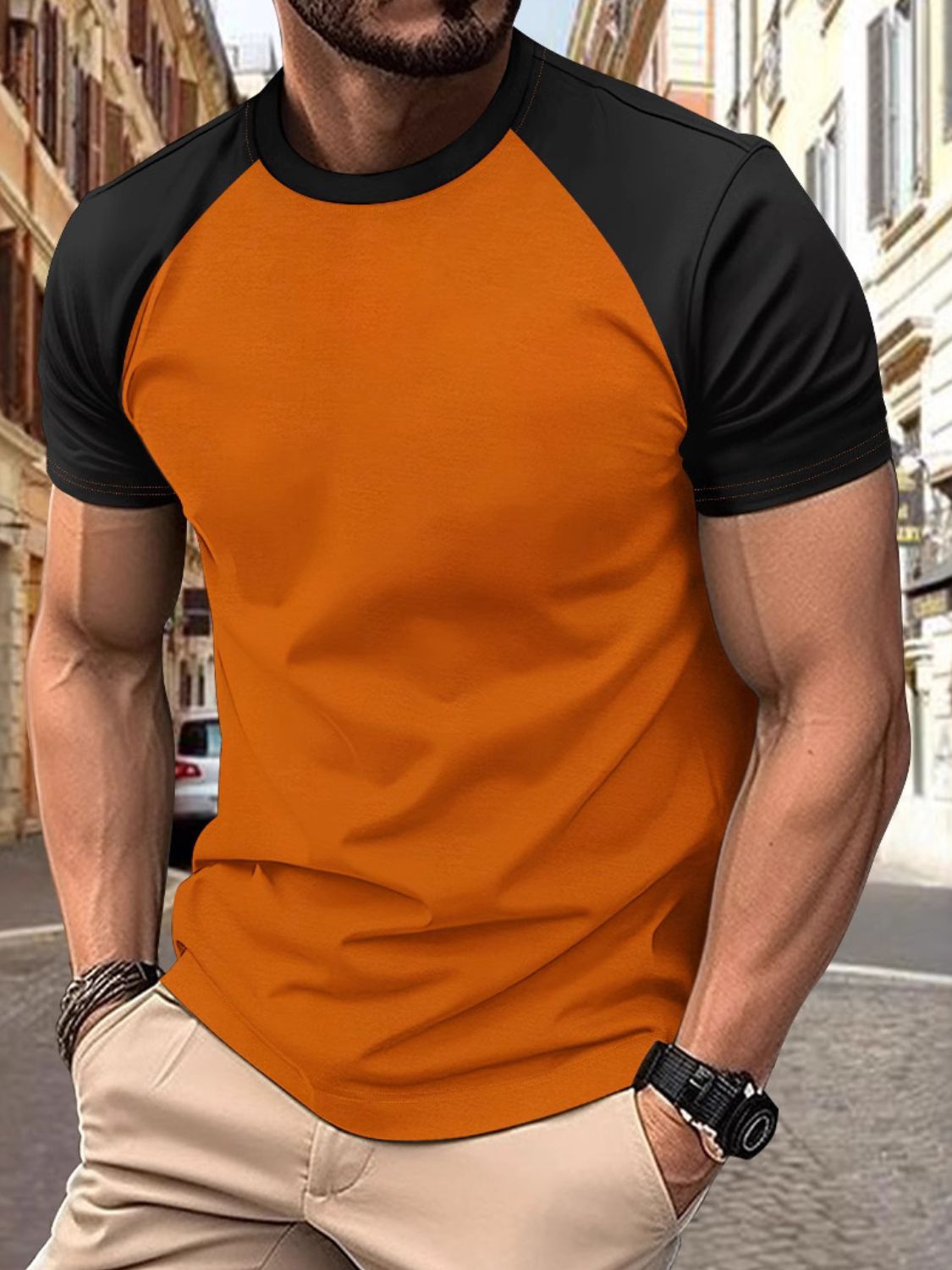 Men's Full Size Round Neck Contrast T-Shirt Plus Size