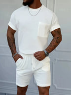 Men's Full Size Round Neck Short Sleeve Top and Shorts Set Plus Size