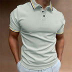 Men's Slim-Fit Polo Shirt Rib Striped T-Shirt Top