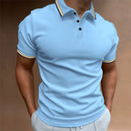 Men's Slim-Fit Polo Shirt Rib Striped T-Shirt Top
