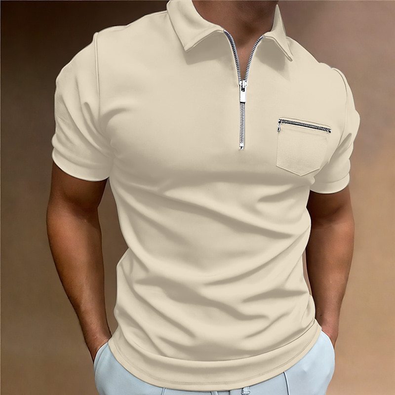 Men's Solid Color Lapel T-Shirt Short Sleeve with Pocket