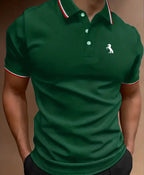 Men's Slim-Fit Polo Shirt Rib Striped T-Shirt Top