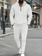 Men's Full Size Waffle-Knit Half Zipper Hoodie and Pants Set Plus Size