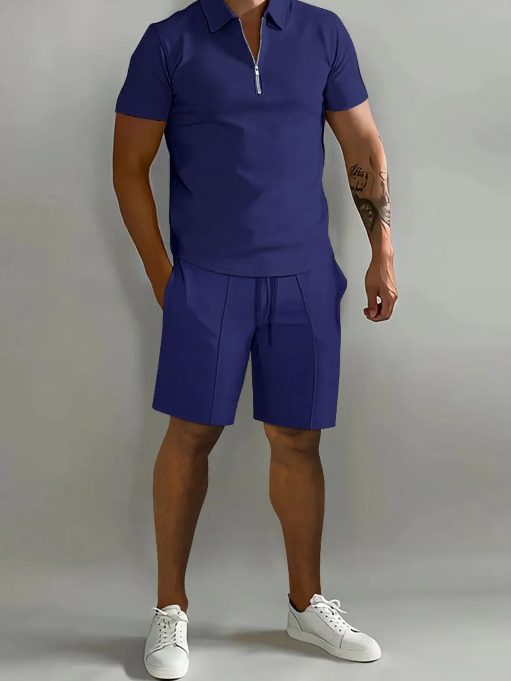 Men's Full Size Collared Neck Short Sleeve Top and Shorts Set Plus Size