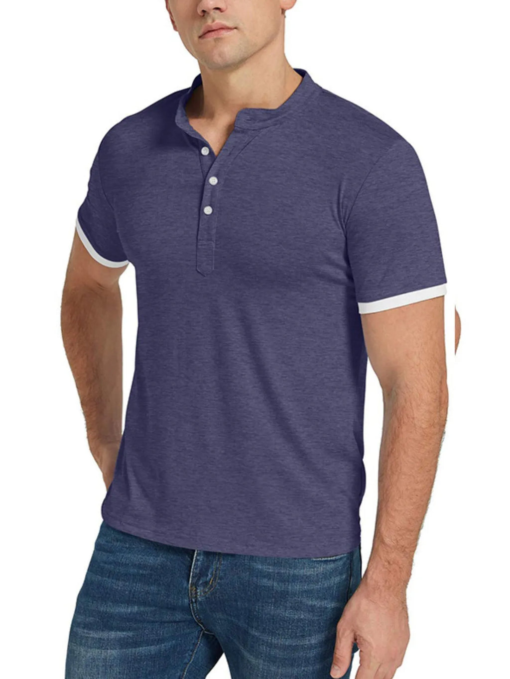 Men's Classic Contrast Trim Henley Top