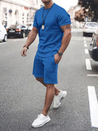 Men's Plus Size Round Neck Short Sleeve Top and Shorts Set