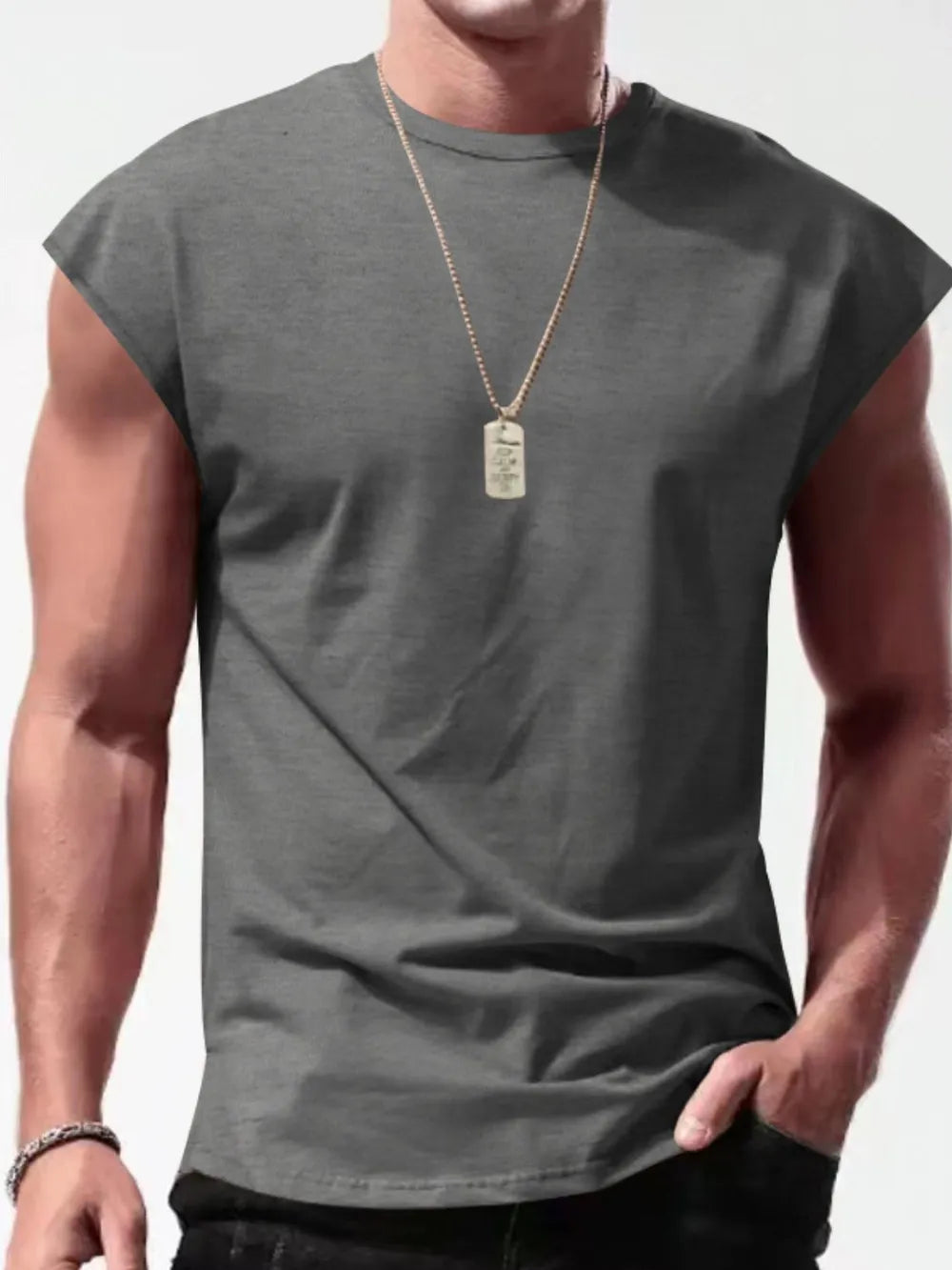 Men's Full Size Round Neck Cap Sleeve Tank Plus Size