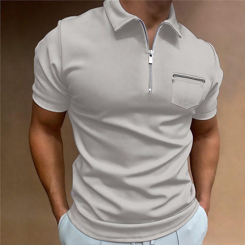 Men's Solid Color Lapel T-Shirt Short Sleeve with Pocket
